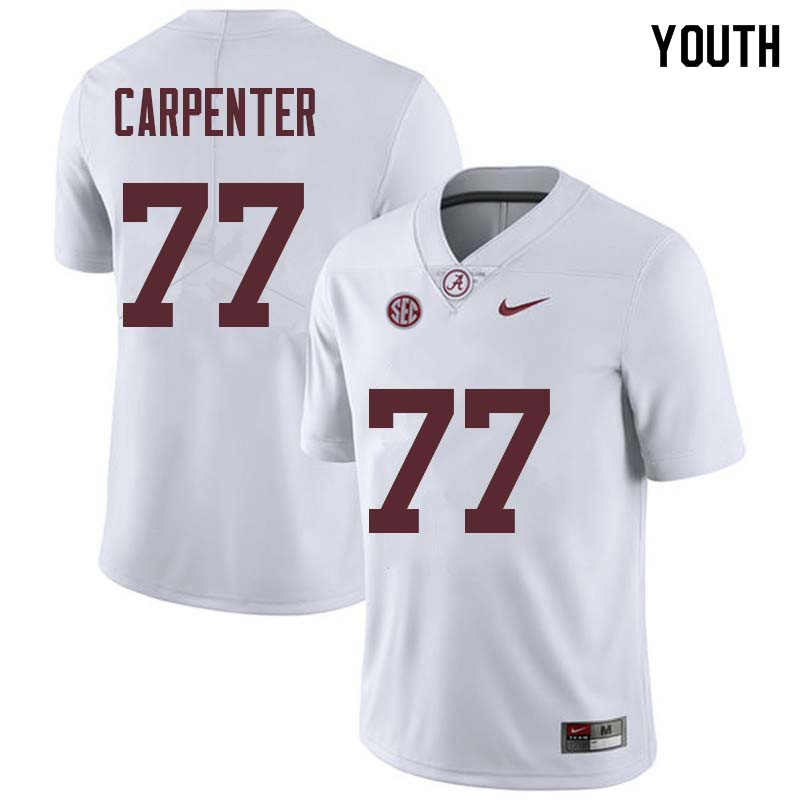 Alabama Crimson Tide Youth James Carpenter #77 White NCAA Nike Authentic Stitched College Football Jersey XT16G46ZK